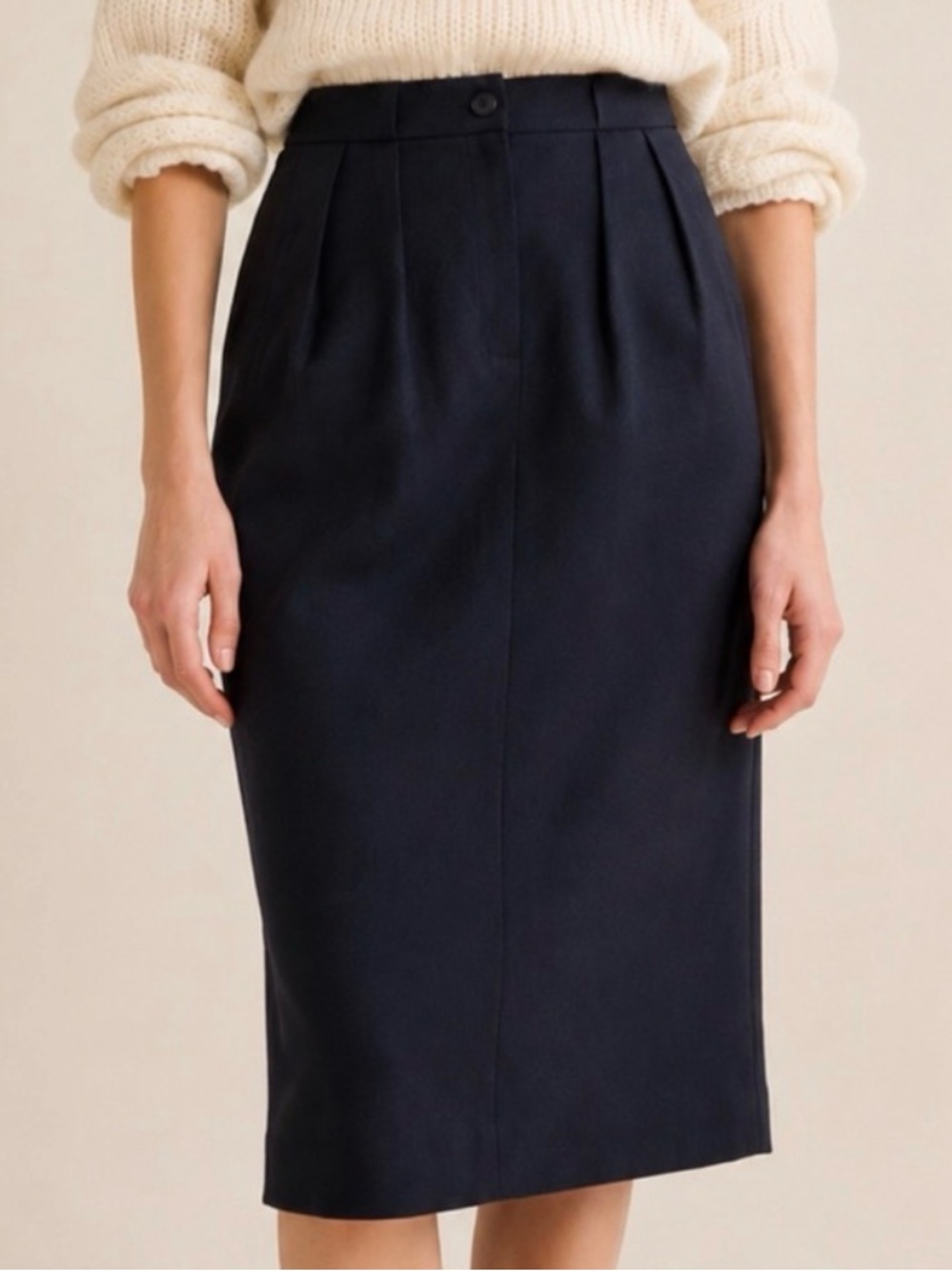 Jones New York 100% Wool Classic Navy Pencil Midi Skirt Vintage Fits Size 6